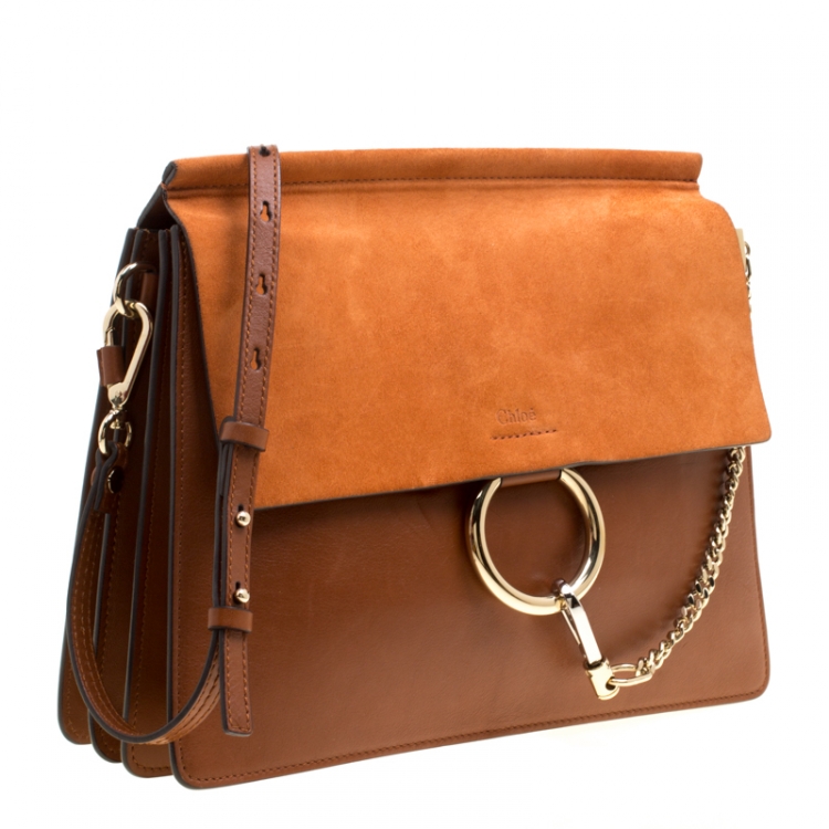 Pre Owned Chloe Brown/Orange Leather and Suede Faye Shoulder Bag
