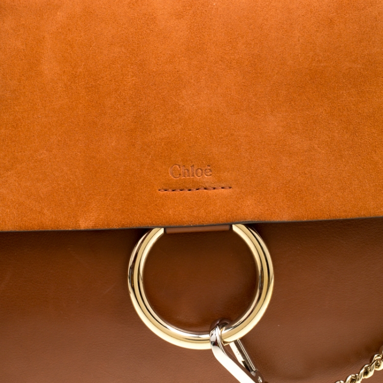 Pre Owned Chloe Brown/Orange Leather and Suede Faye Shoulder Bag