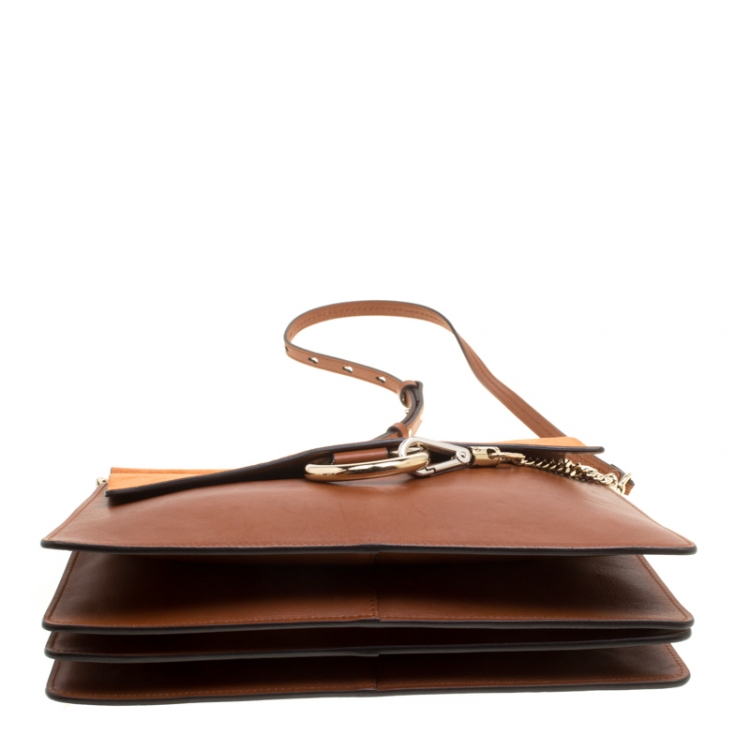 Pre Owned Chloe Brown/Orange Leather and Suede Faye Shoulder Bag