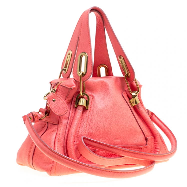 Pre Owned Chloe Coral Pink Leather Small Paraty Bag
