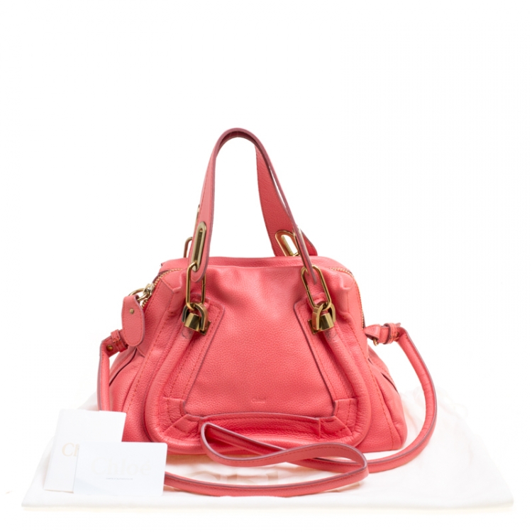 Pre Owned Chloe Coral Pink Leather Small Paraty Bag