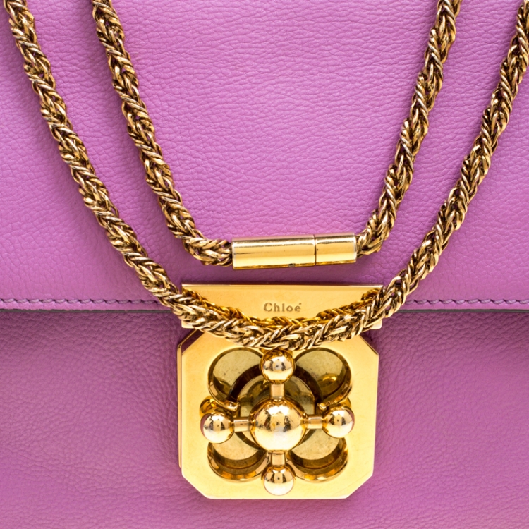 Pre Owned Chloe Purple Leather Medium Elsie Shoulder Bag