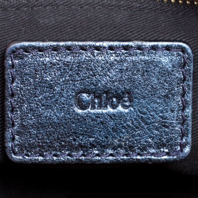 Pre Owned Chloe Metallic Blue Leather Milton Triple Chain Hobo