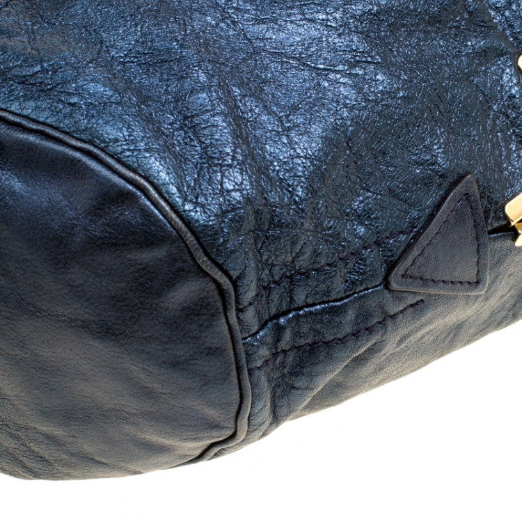 Pre Owned Chloe Metallic Blue Leather Milton Triple Chain Hobo