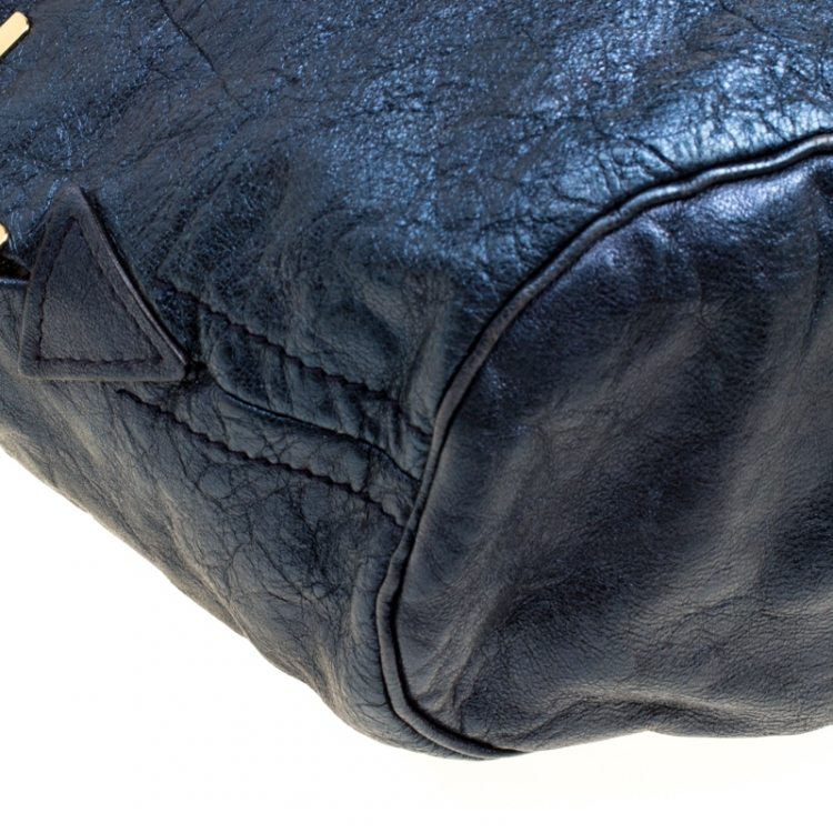Pre Owned Chloe Metallic Blue Leather Milton Triple Chain Hobo