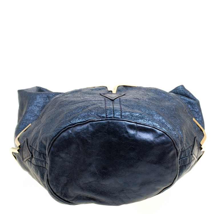 Pre Owned Chloe Metallic Blue Leather Milton Triple Chain Hobo