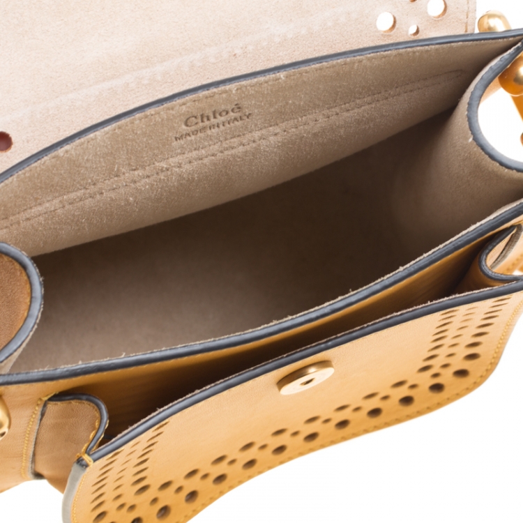 Pre Owned Chloe Mustard Laser Cut Leather Mini Hudson Shoulder Bag