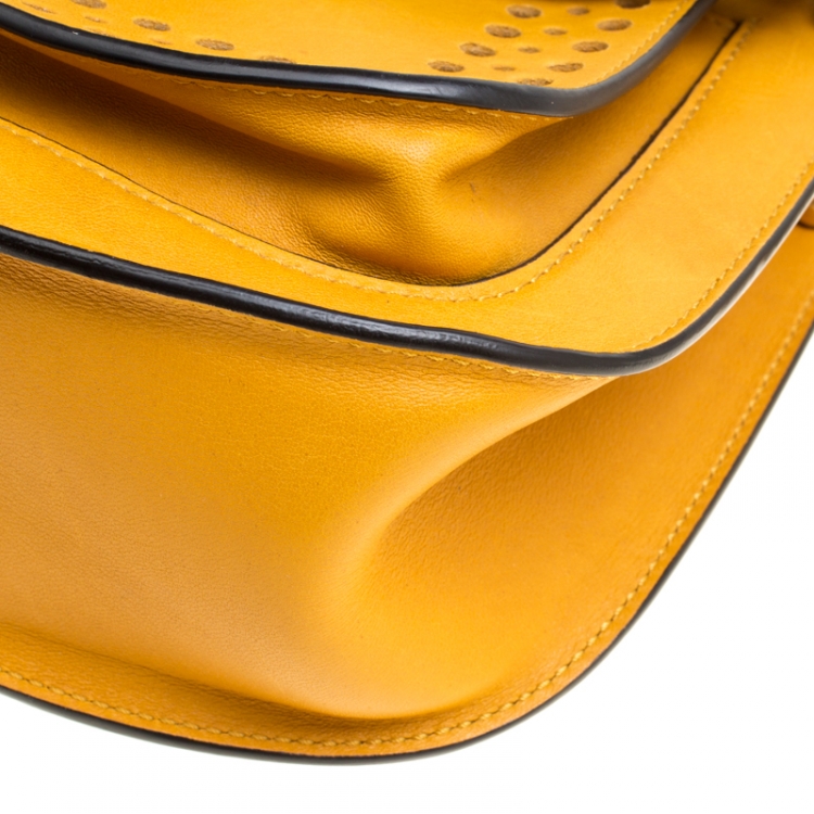 Pre Owned Chloe Mustard Laser Cut Leather Mini Hudson Shoulder Bag