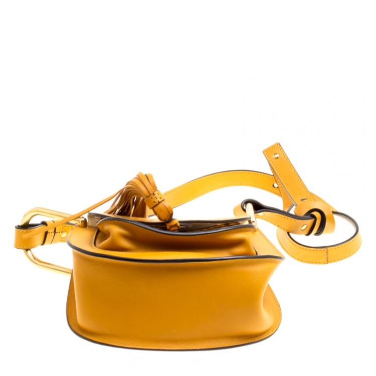 Pre Owned Chloe Mustard Laser Cut Leather Mini Hudson Shoulder Bag
