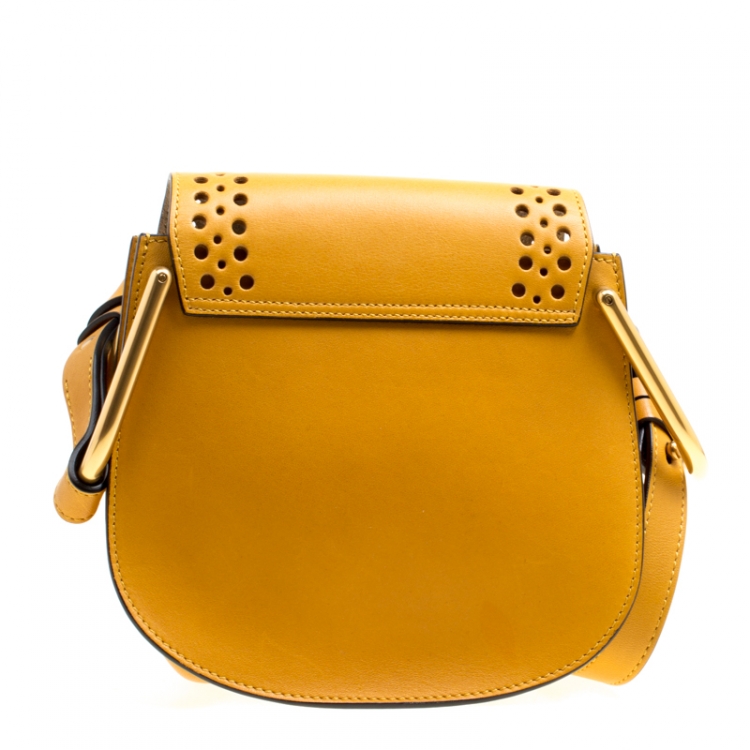 Pre Owned Chloe Mustard Laser Cut Leather Mini Hudson Shoulder Bag