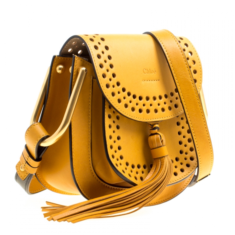 Pre Owned Chloe Mustard Laser Cut Leather Mini Hudson Shoulder Bag
