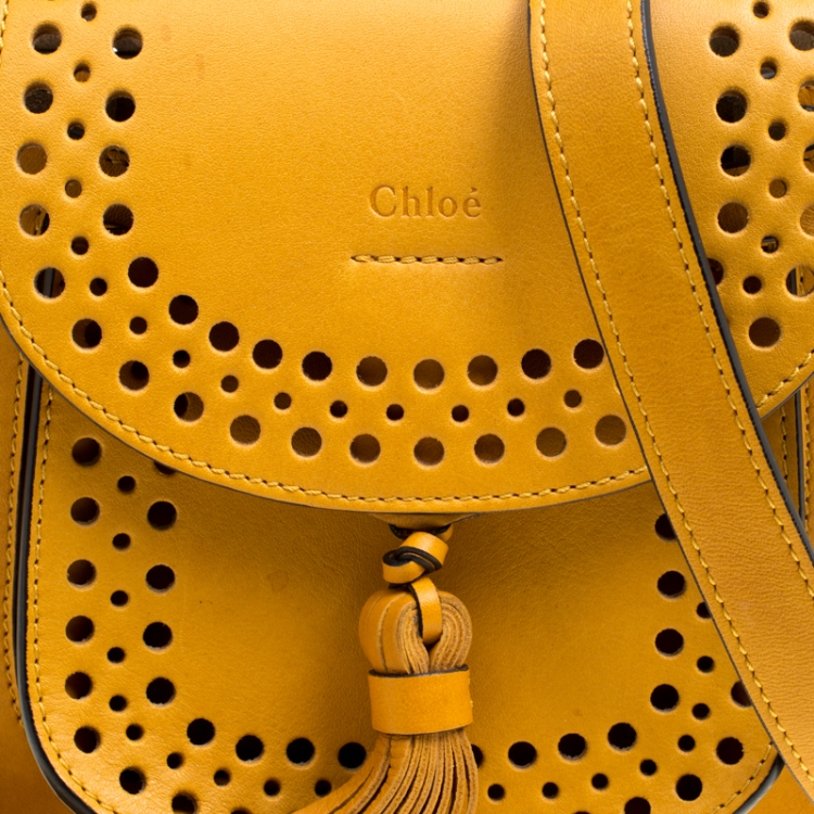 Pre Owned Chloe Mustard Laser Cut Leather Mini Hudson Shoulder Bag