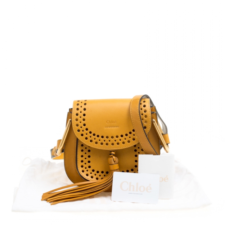 Pre Owned Chloe Mustard Laser Cut Leather Mini Hudson Shoulder Bag