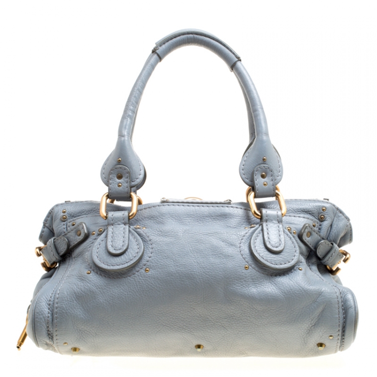 Pre Owned Chloe Pale Blue Leather Medium Paddington Satchel