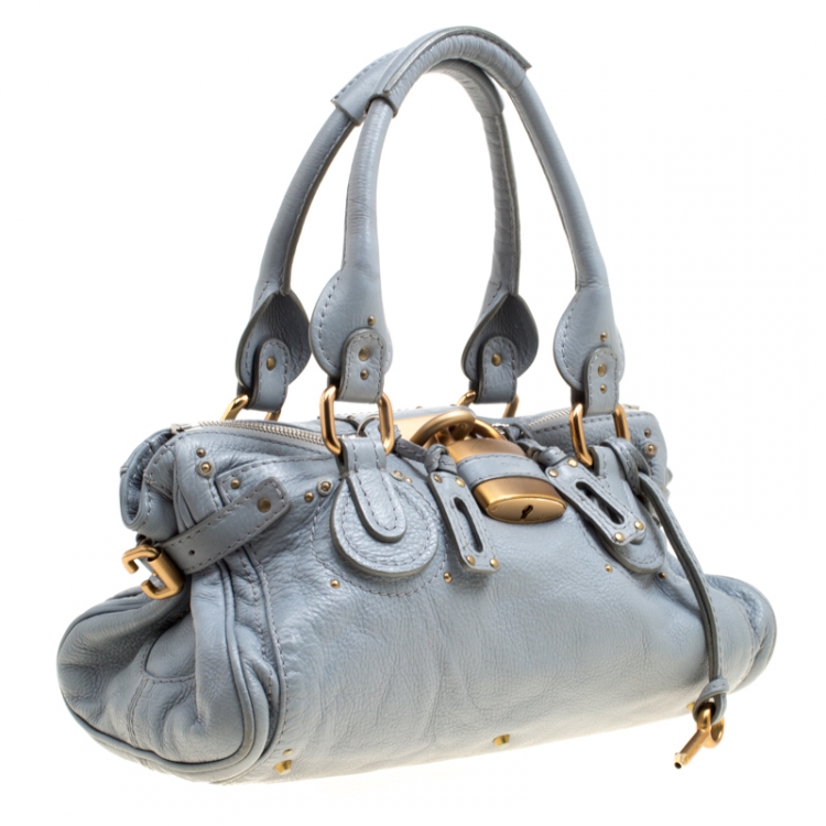 Pre Owned Chloe Pale Blue Leather Medium Paddington Satchel