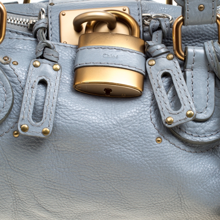 Pre Owned Chloe Pale Blue Leather Medium Paddington Satchel