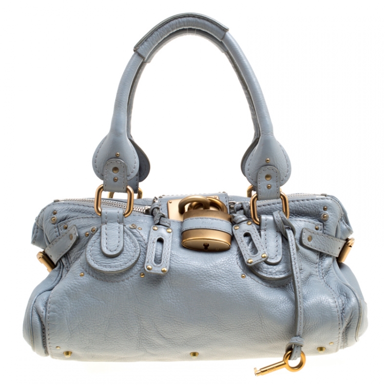 Pre Owned Chloe Pale Blue Leather Medium Paddington Satchel