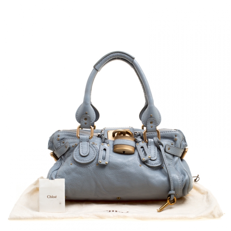 Pre Owned Chloe Pale Blue Leather Medium Paddington Satchel