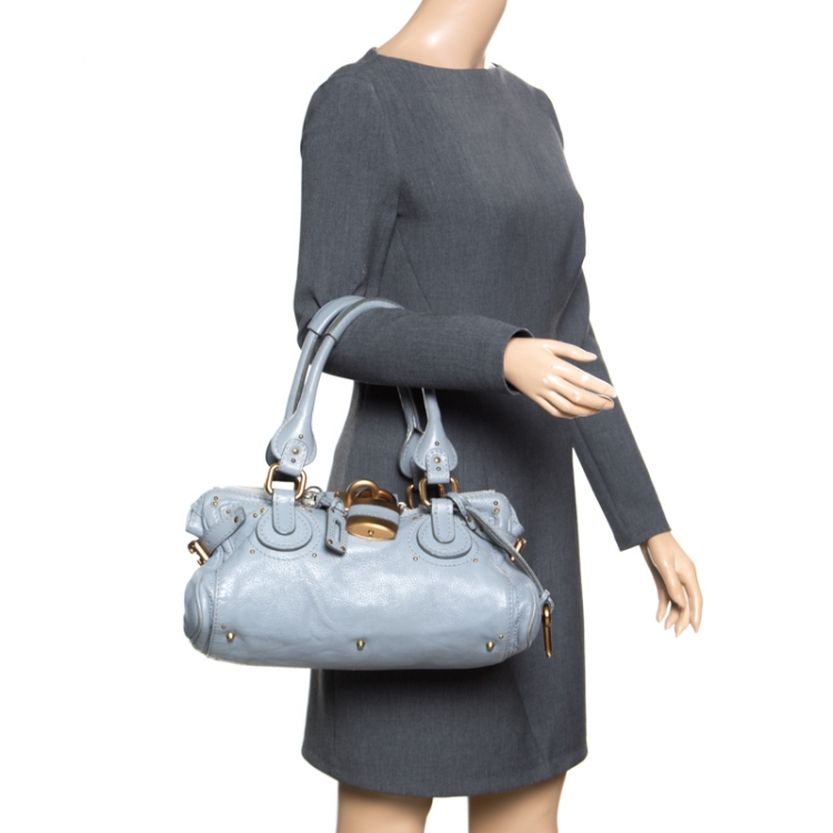 Pre Owned Chloe Pale Blue Leather Medium Paddington Satchel