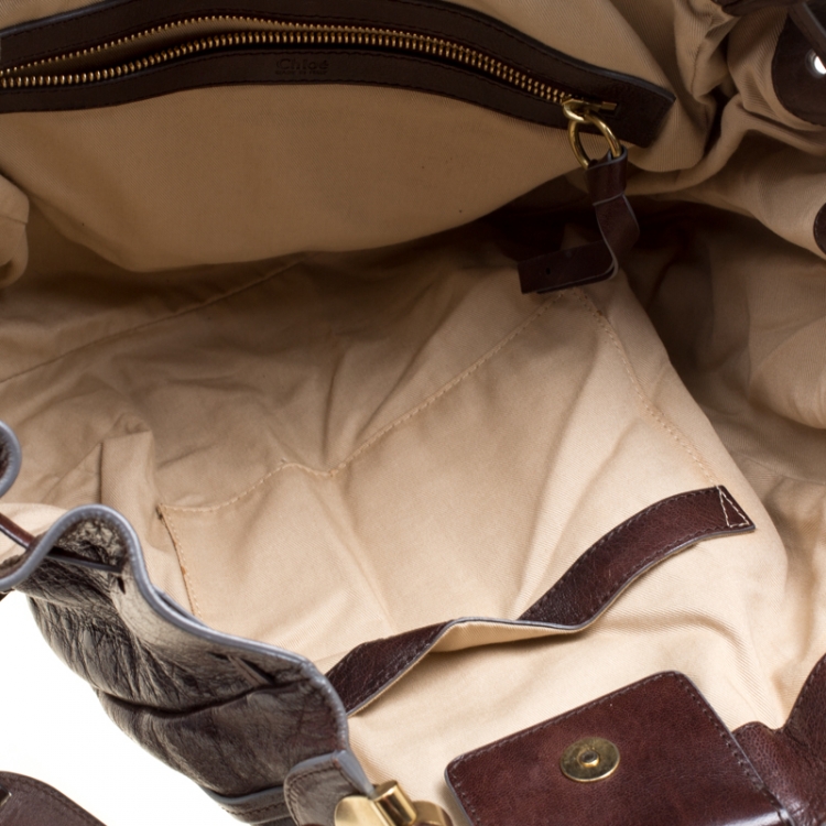 Pre Owned Chloe Brown Leather Heloise Drawstring Hobo
