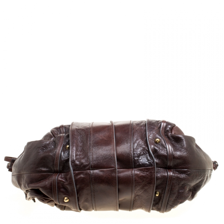 Pre Owned Chloe Brown Leather Heloise Drawstring Hobo