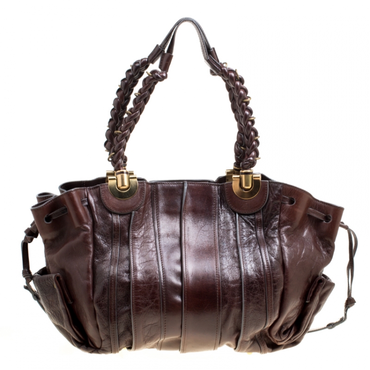 Pre Owned Chloe Brown Leather Heloise Drawstring Hobo