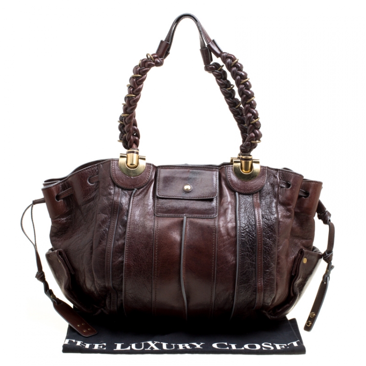 Pre Owned Chloe Brown Leather Heloise Drawstring Hobo