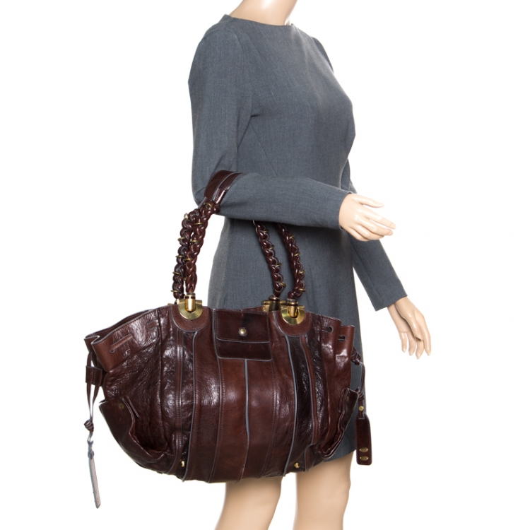 Pre Owned Chloe Brown Leather Heloise Drawstring Hobo