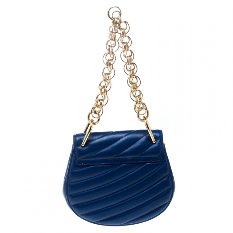Pre Owned Chloe Blue Leather Mini Drew Bijou Shoulder Bag