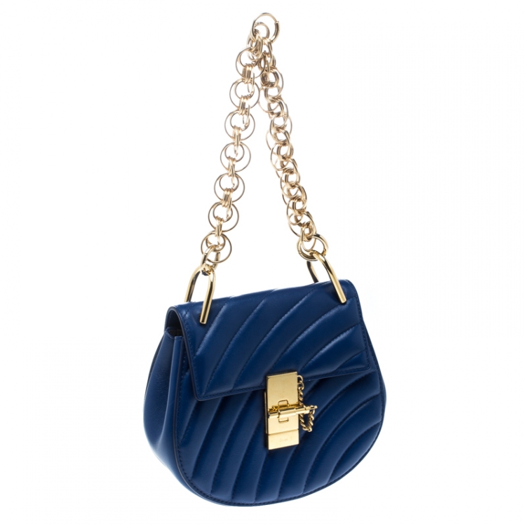 Pre Owned Chloe Blue Leather Mini Drew Bijou Shoulder Bag