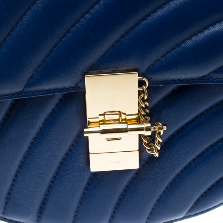 Pre Owned Chloe Blue Leather Mini Drew Bijou Shoulder Bag
