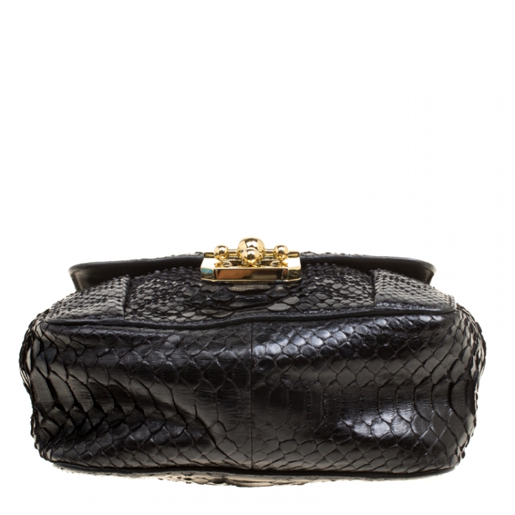 Pre Owned Chloe Black Python Leather Elsie Square Shoulder Bag