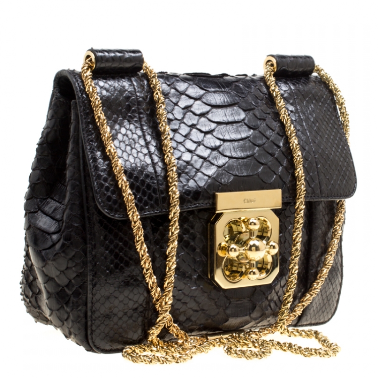 Pre Owned Chloe Black Python Leather Elsie Square Shoulder Bag