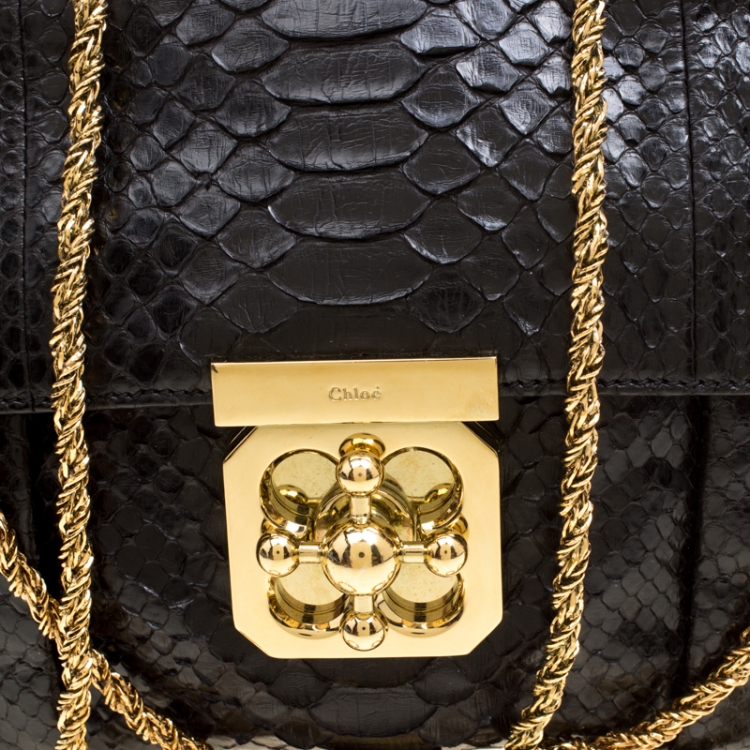 Pre Owned Chloe Black Python Leather Elsie Square Shoulder Bag