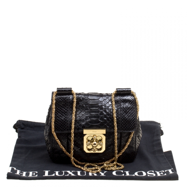 Pre Owned Chloe Black Python Leather Elsie Square Shoulder Bag