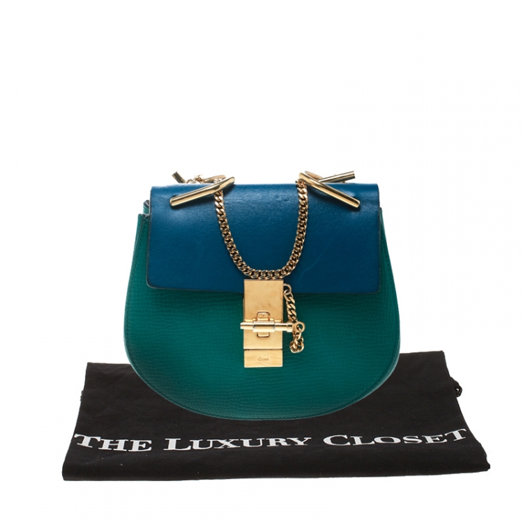 Pre Owned Chloe Green/Blue Leather Small Drew Shoulder Bag