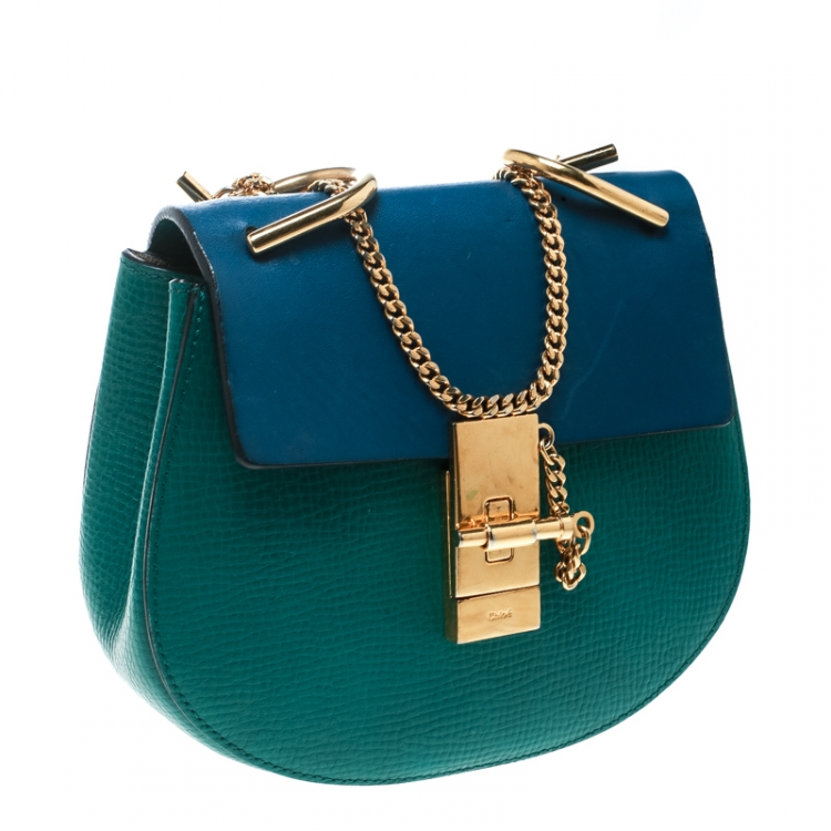 Pre Owned Chloe Green/Blue Leather Small Drew Shoulder Bag