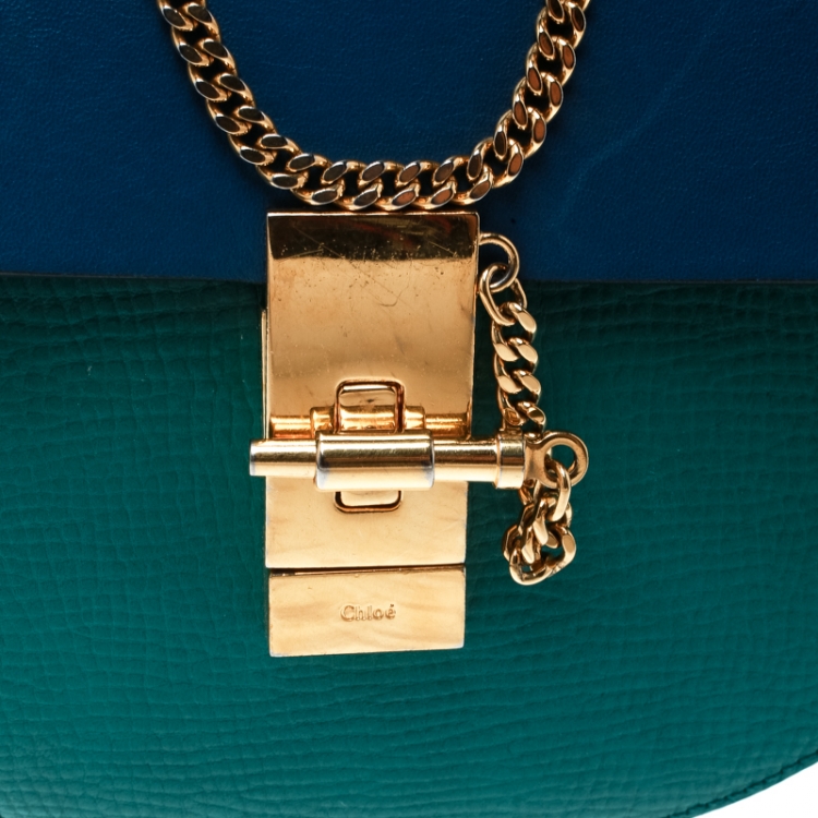 Pre Owned Chloe Green/Blue Leather Small Drew Shoulder Bag