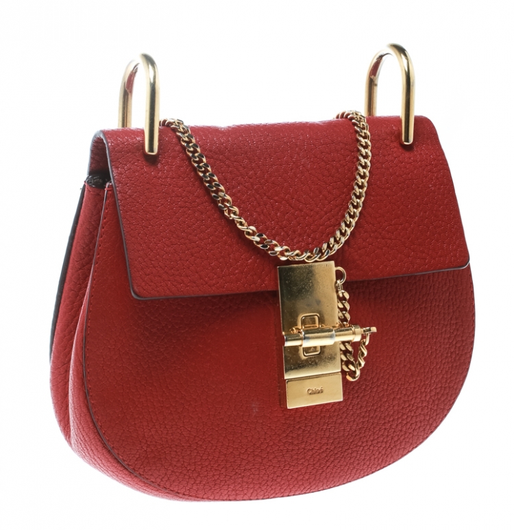 Pre Owned Chloe Red Leather Small Drew Shoulder Bag