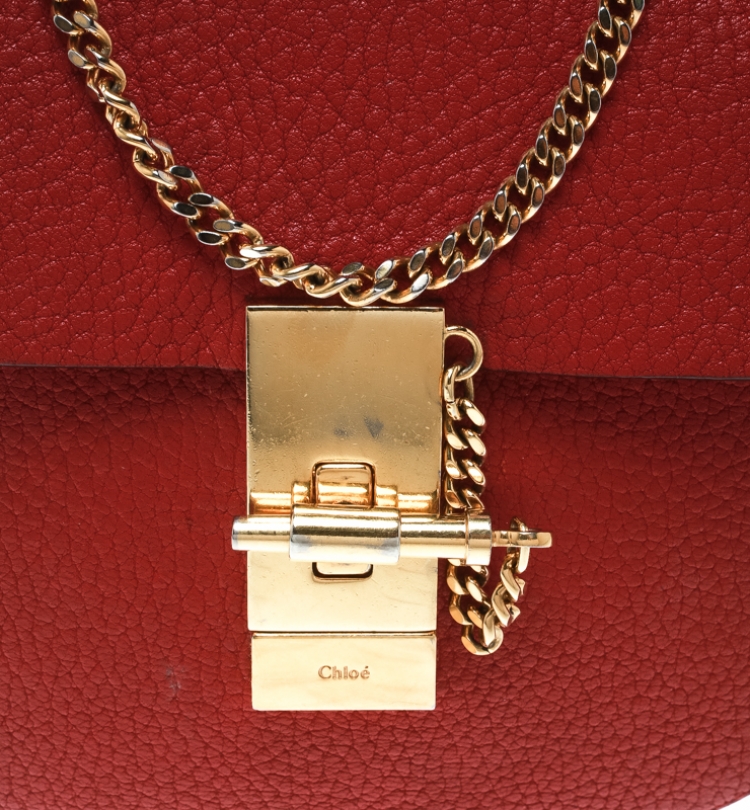 Pre Owned Chloe Red Leather Small Drew Shoulder Bag