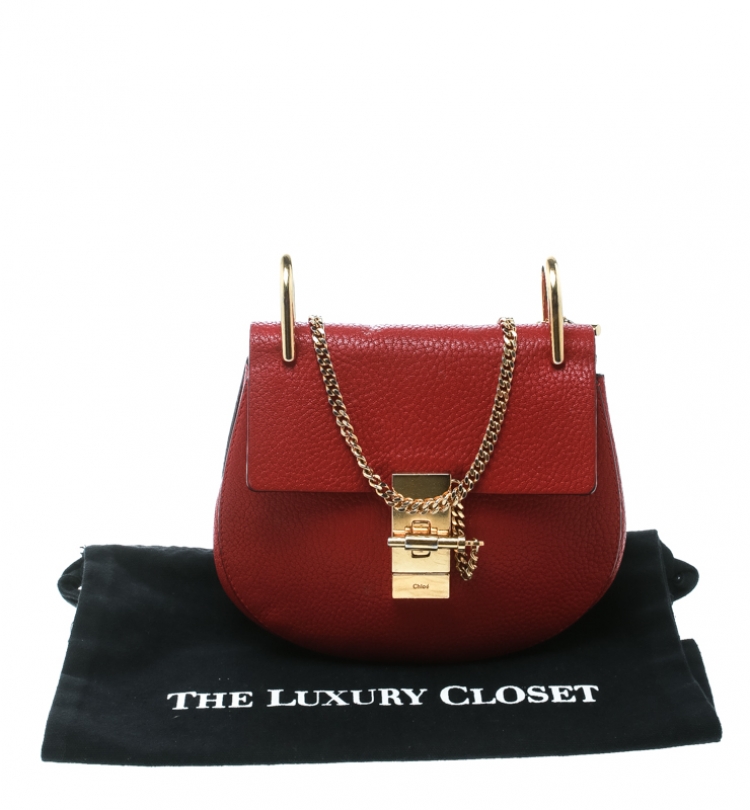 Pre Owned Chloe Red Leather Small Drew Shoulder Bag