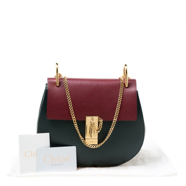 Pre Owned Chloe Blush Green/Maroon Leather Medium Drew Shoulder Bag