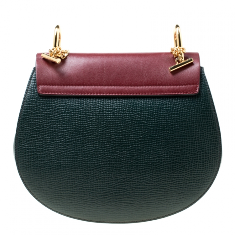 Pre Owned Chloe Blush Green/Maroon Leather Medium Drew Shoulder Bag