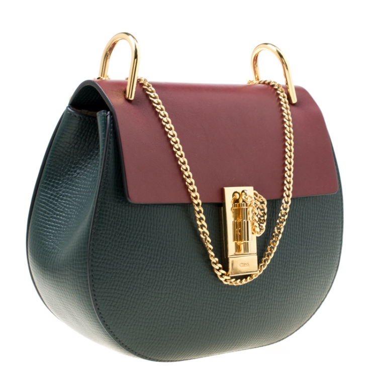 Pre Owned Chloe Blush Green/Maroon Leather Medium Drew Shoulder Bag