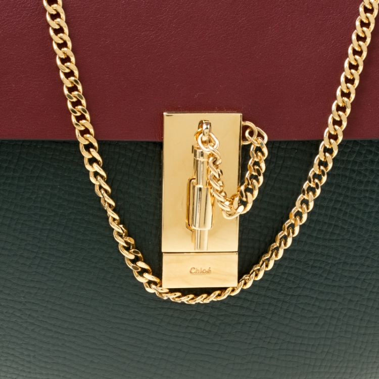 Pre Owned Chloe Blush Green/Maroon Leather Medium Drew Shoulder Bag