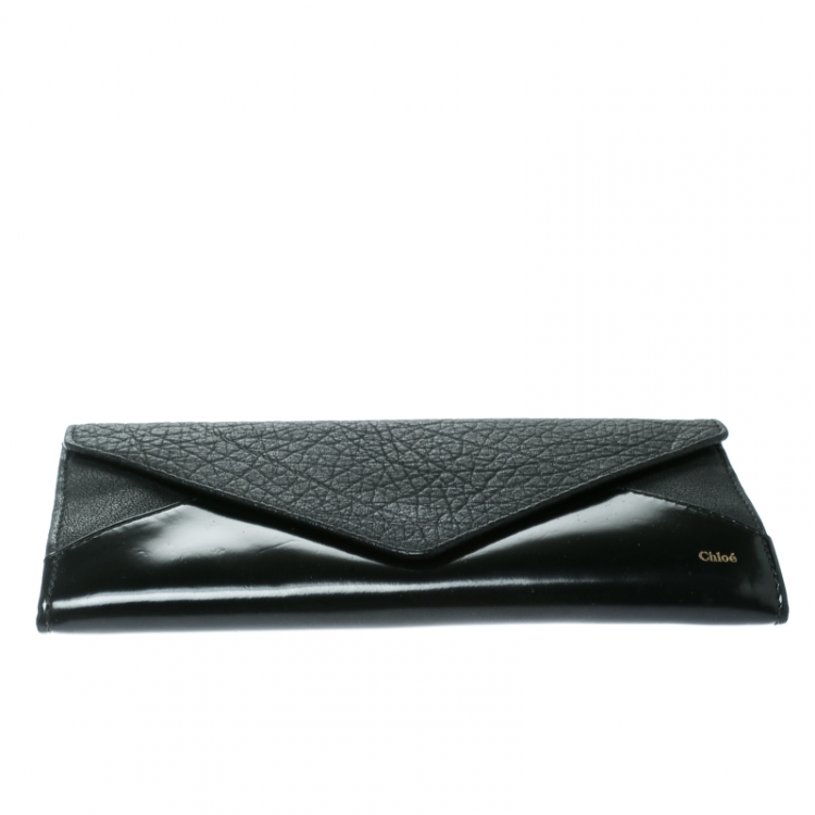 Pre Owned Chloe Black Leather and Patent Leather Envelope Wallet