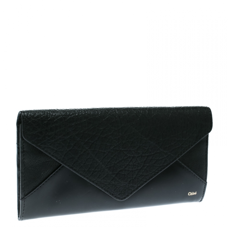 Pre Owned Chloe Black Leather and Patent Leather Envelope Wallet