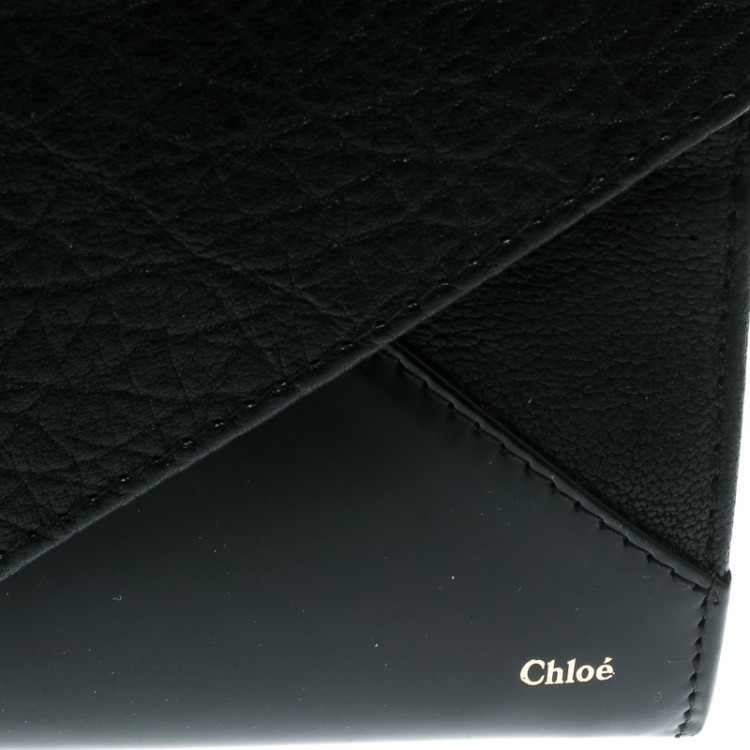 Pre Owned Chloe Black Leather and Patent Leather Envelope Wallet