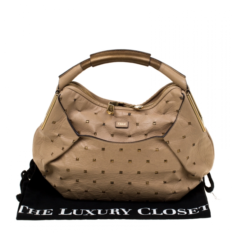 Pre Owned Chloe Beige Perforated Leather Ethel Hobo