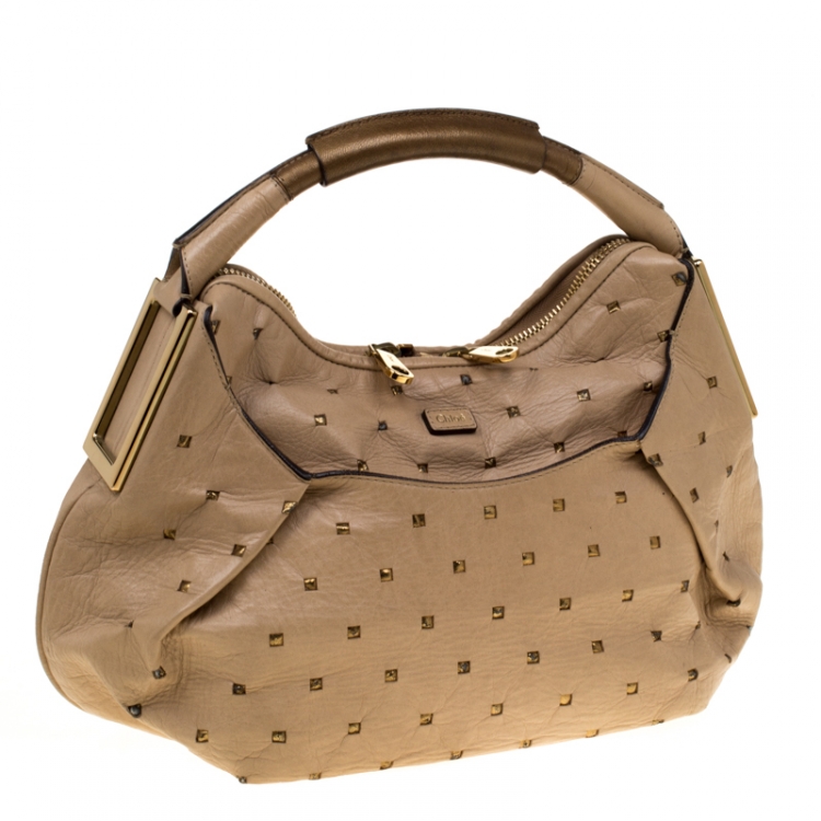 Pre Owned Chloe Beige Perforated Leather Ethel Hobo